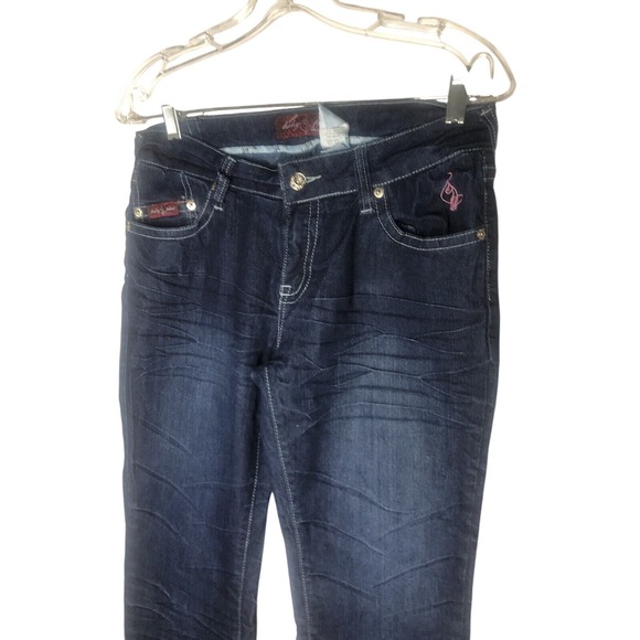 Baby Phat Jeans Women's Dark Wash Denim Embellished Pockets Straight Leg - Picture 4 of 11